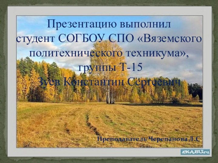 Преподаватель Черепанова Л.С. Презентацию выполнил  студент СОГБОУ СПО «Вяземского