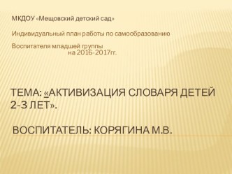 Презинтация - Проектная деятельность   воспитателя младшей группы   на 2016-2017гг.