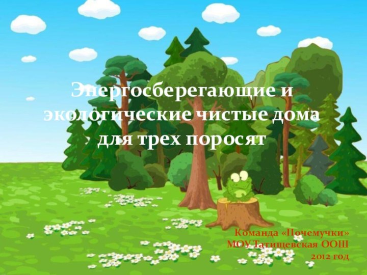 Энергосберегающие и экологические чистые дома для трех поросятКоманда «Почемучки»МОУ Татищевская ООШ2012 год