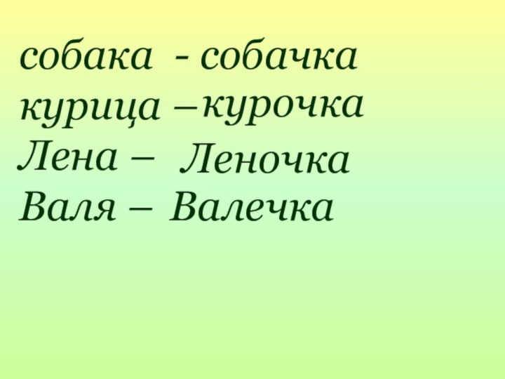 собака - собачкакурица – Лена – Валя – курочкаЛеночкаВалечка