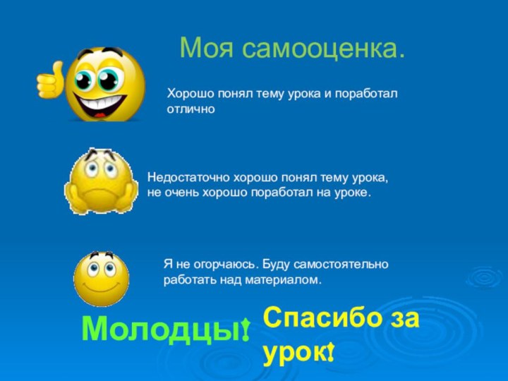 Хорошо понял тему урока и поработал отличноНедостаточно хорошо понял тему урока, не