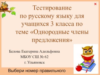 Презентация. Тестирование по русскому языку по теме: Однородные члены предложения