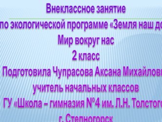 Презентация внеклассного мероприятия Мир вокруг нас по экологической программе Земля - наш дом.