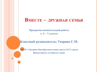 Презентация программы воспитательной работы в 5-7 классах