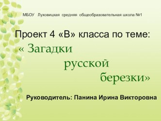 Презентация проекта по теме Загадки русской берёзки 4 класс