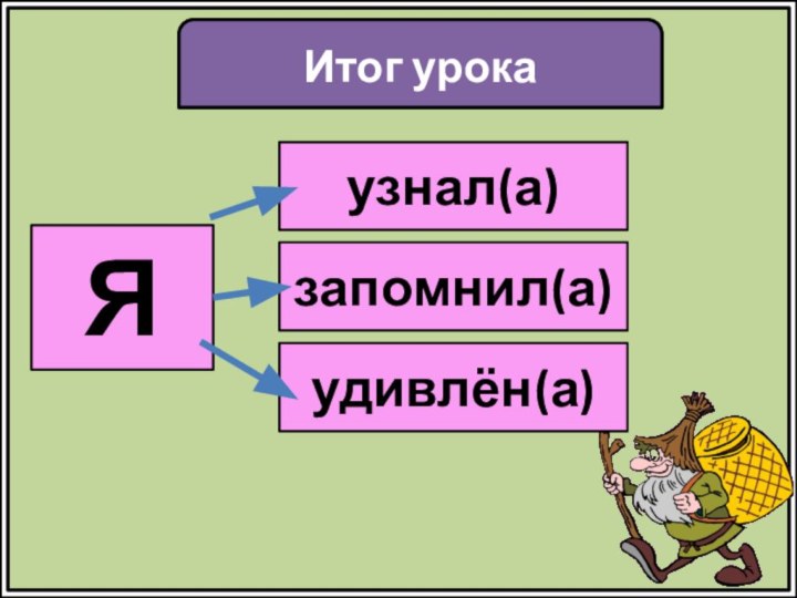 Итог урокаЯузнал(а)запомнил(а)удивлён(а)