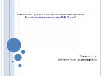 ИННОВАЦИОННЫЕ ОБРАЗОВАТЕЛЬНЫЕ ТЕХНОЛОГИИ Основные виды инновационных технологий, применяемых в средней группе детского сада