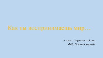 Окружающий мир. 1 класс. УМК Планета знаний, Как ты воспринимаешь мир