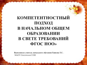 Компетентностный подход в начальном общем образовании в свете требований ФГОС НОО