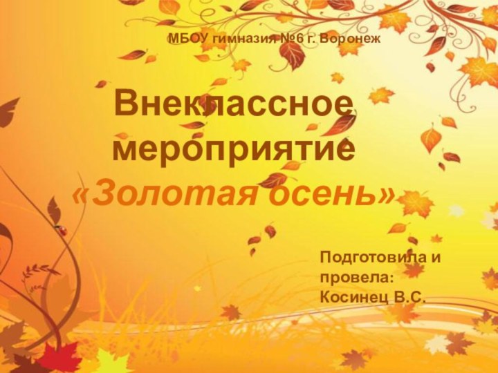 Внеклассное мероприятие«Золотая осень»МБОУ гимназия №6 г. ВоронежПодготовила и провела:Косинец В.С.