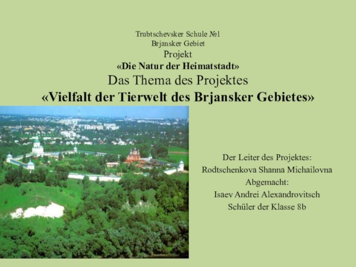 Trubtschevsker Schule №1 Brjansker Gebiet Projekt «Die Natur der Heimatstadt» Das Thema