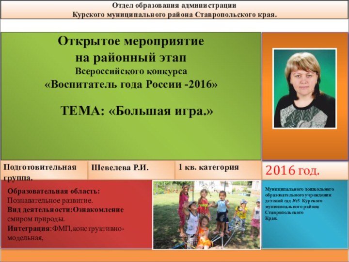 Подготовительная группа.Шевелева Р.И.1 кв. категорияМуниципального дошкольного образовательного учреждения   детский сад