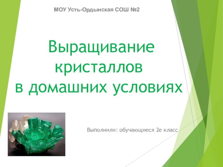 Выращивание кристаллов  в домашних условиях Выполнили: обучающиеся 2е классМОУ Усть-Ордынская СОШ №2