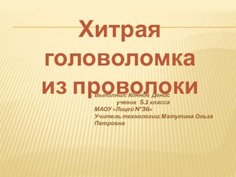 Презентация по технологии Хитрая головоломка из проволоки