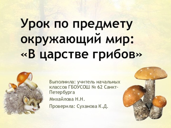 Выполнила: учитель начальных классов ГБОУСОШ № 62 Санкт-ПетербургаМихайлова Н.Н.Проверила: Суханова К.Д.Урок по