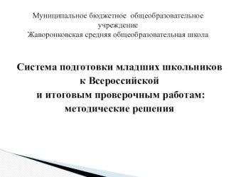 Презентация к выступлению:  Система подготовки младших школьников к ВПР и итоговым проверочным работам