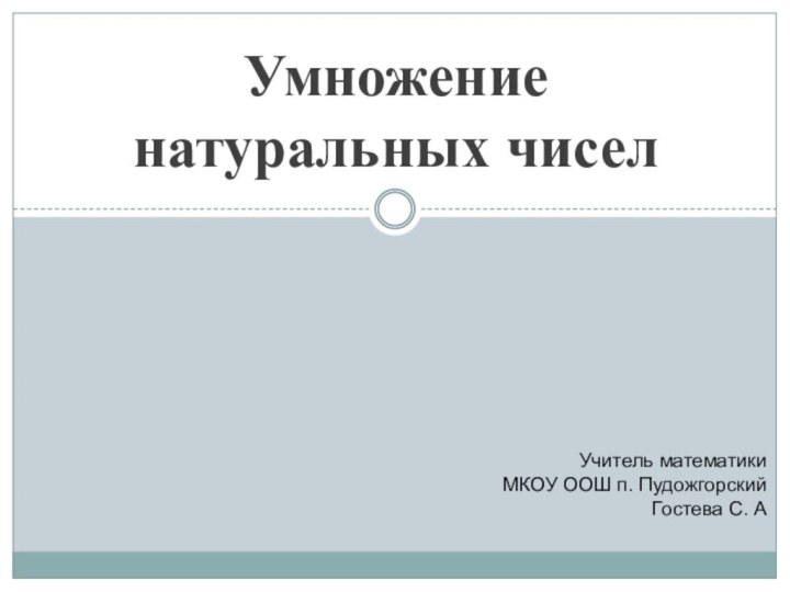 Умножение  натуральных чисел Учитель математикиМКОУ ООШ п. ПудожгорскийГостева С. А