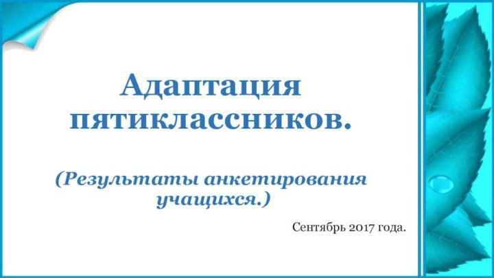 Адаптация пятиклассников.  (Результаты анкетирования  учащихся.)Сентябрь 2017 года.