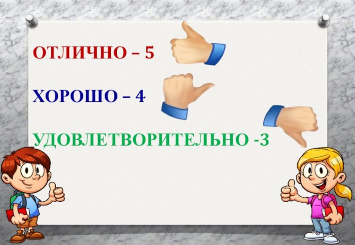 отлично – 5 хорошо – 4удовлетворительно -3