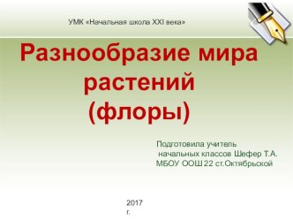 Презентация по окружающему миру на тему Разнообразие мира растений (флора) 3 класс