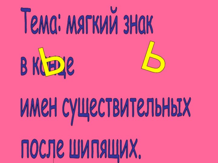 Тема: мягкий знак  в конце  имен существительных  после шипящих. ьь