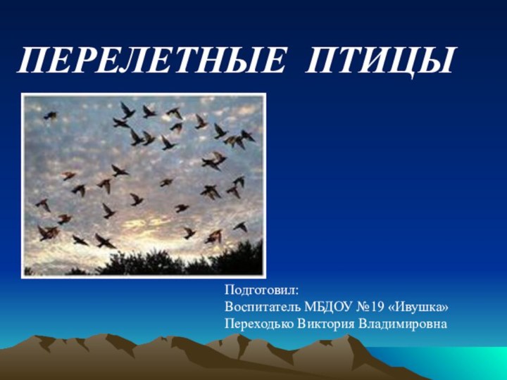 Подготовил:Воспитатель МБДОУ №19 «Ивушка» Переходько Виктория ВладимировнаПЕРЕЛЕТНЫЕ ПТИЦЫ