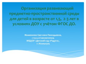 Организация развивающей предметно-пространственной среды для детей в возрасте от 1,5, 2-3 лет в современных условиях.