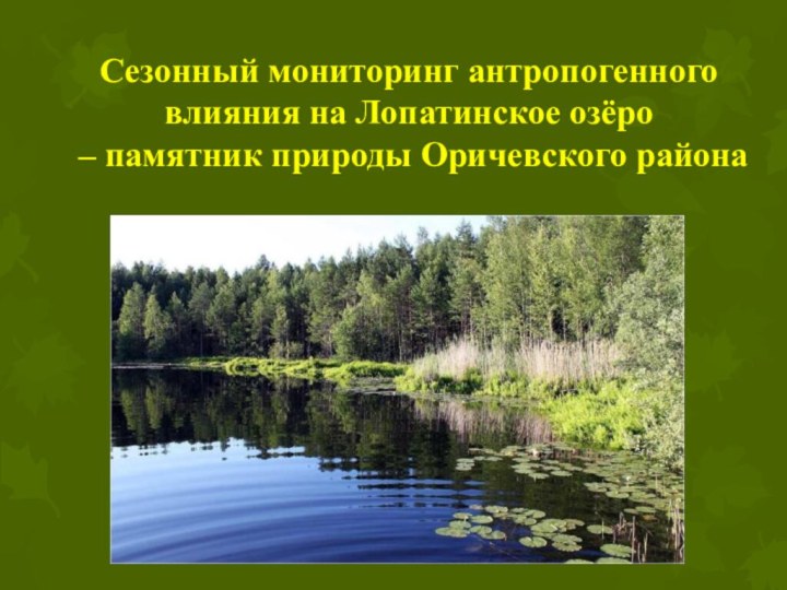 Сезонный мониторинг антропогенного влияния на Лопатинское озёро  – памятник природы Оричевского района