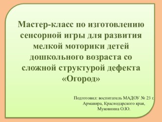 Мастер-класс по изготовлению сенсорной игры для развития мелкой моторики детей дошкольного возраста со сложной структурой дефекта Огород