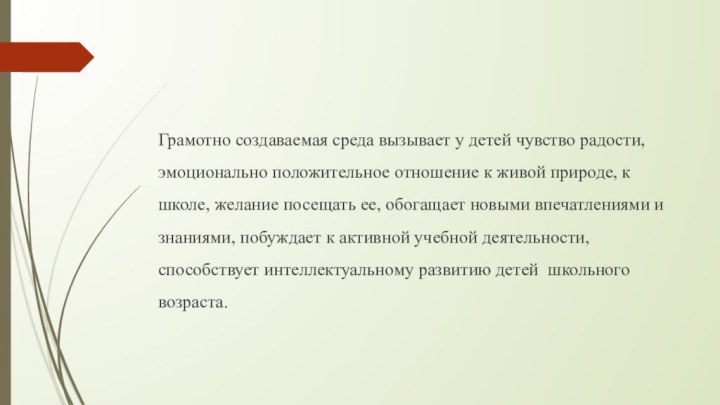 Грамотно создаваемая среда вызывает у детей чувство радости, эмоционально положительное отношение к