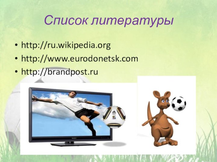 Список литературыhttp://ru.wikipedia.orghttp://www.eurodonetsk.comhttp://brandpost.ru