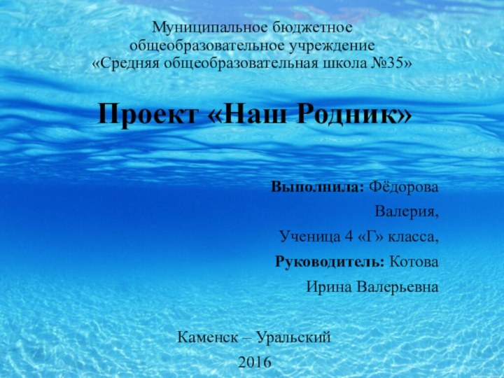 Муниципальное бюджетное  общеобразовательное учреждение «Средняя общеобразовательная школа №35»Проект «Наш Родник»Выполнила: Фёдорова