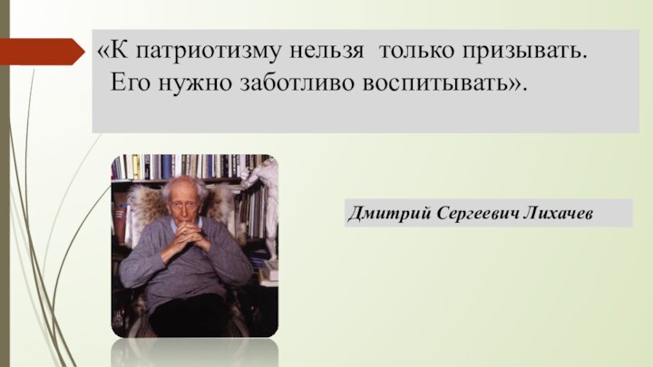 «К патриотизму нельзя только призывать. Его нужно заботливо воспитывать».