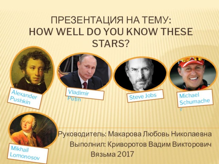 Презентация на тему: How well do you know these stars? Руководитель: Макарова