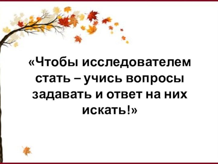 «Чтобы исследователем стать – учись вопросы задавать и ответ на них искать!»