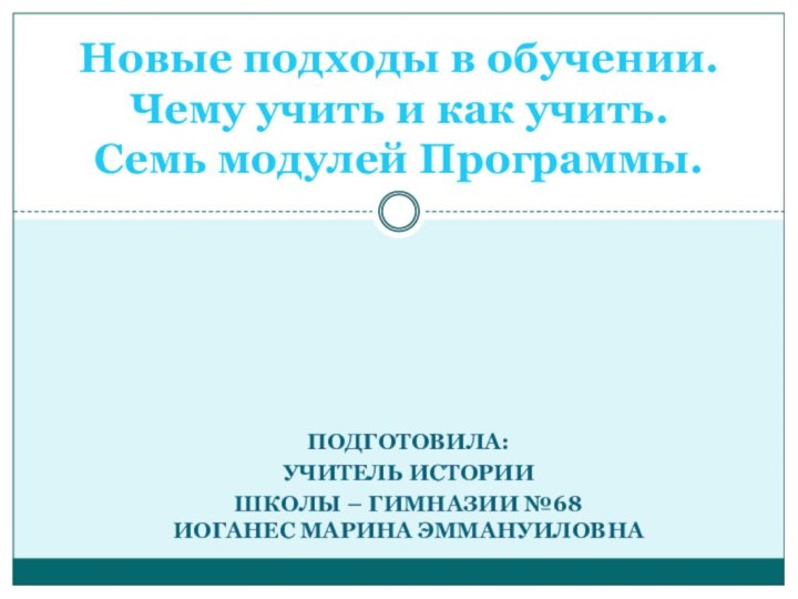 Подготовила:   учитель истории школы – гимназии №68  Иоганес Марина