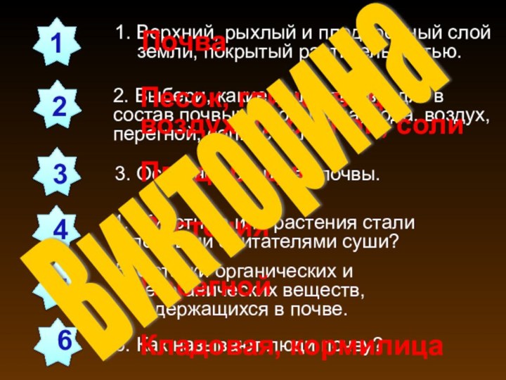 2. Выбери, какие вещества входят в состав почвы: песок, глина, вода, воздух,