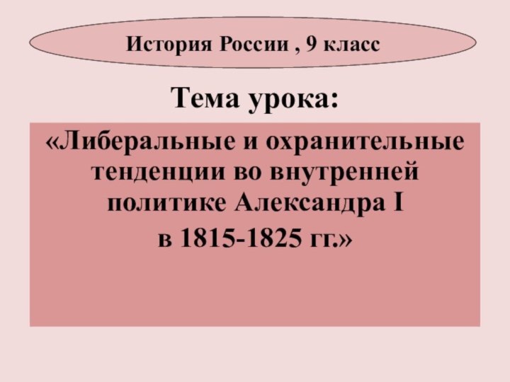 Тема урока:«Либеральные и охранительные тенденции во внутренней политике Александра I в 1815-1825