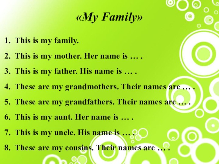 «My Family»This is my family.This is my mother. Her name is …