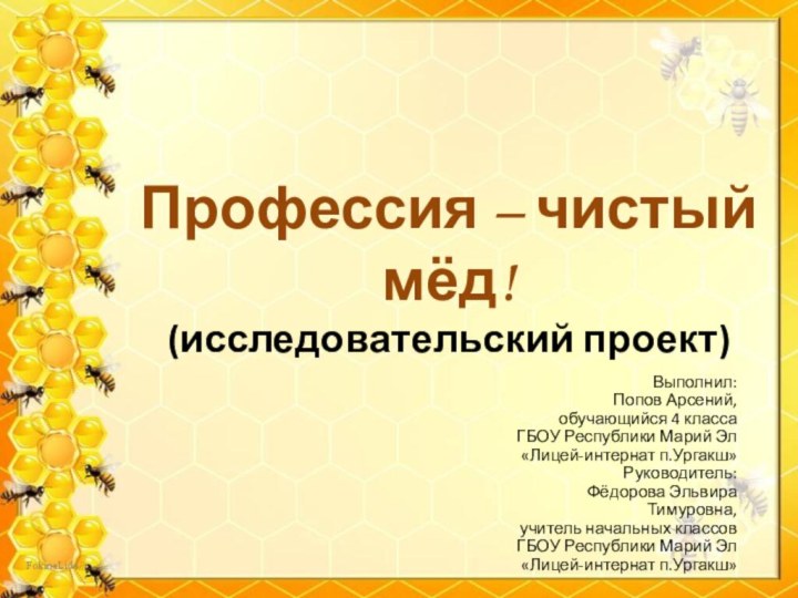 Выполнил:Попов Арсений, обучающийся 4 классаГБОУ Республики Марий Эл«Лицей-интернат п.Ургакш»Руководитель:Фёдорова Эльвира Тимуровна,учитель начальных