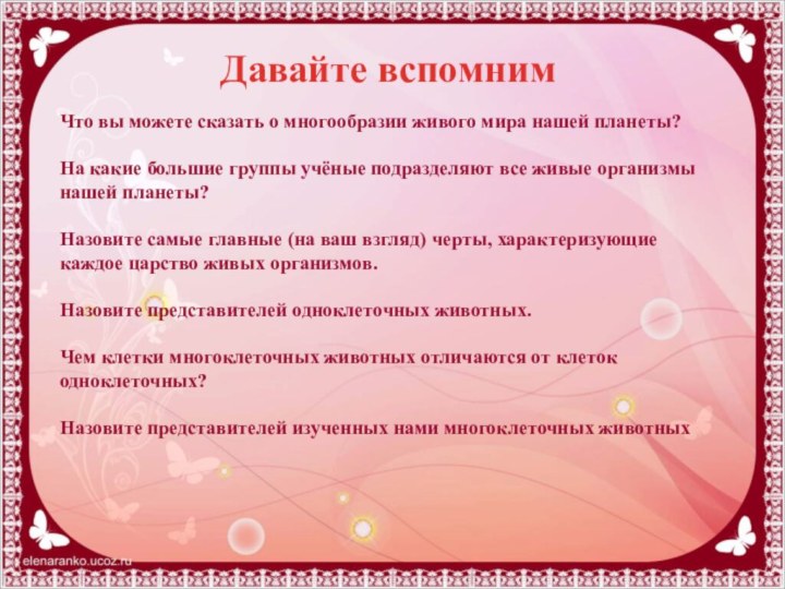 Давайте вспомнимЧто вы можете сказать о многообразии живого мира нашей планеты?На какие