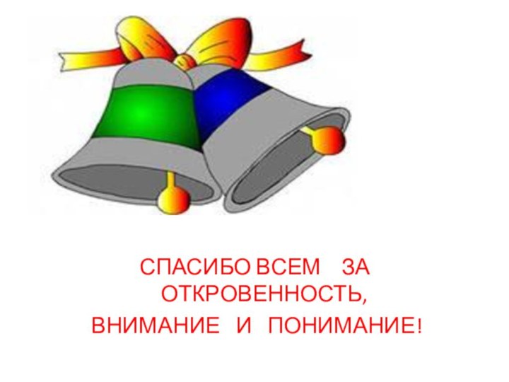 СПАСИБО ВСЕМ  ЗА ОТКРОВЕННОСТЬ, ВНИМАНИЕ  И  ПОНИМАНИЕ!