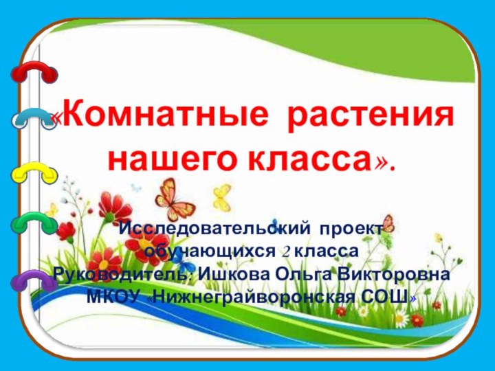 «Комнатные растениянашего класса».     Исследовательский проектобучающихся 2 класса Руководитель: