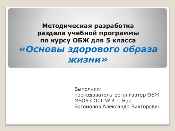 Методическая разработка раздела учебной программы по курсу ОБЖ для