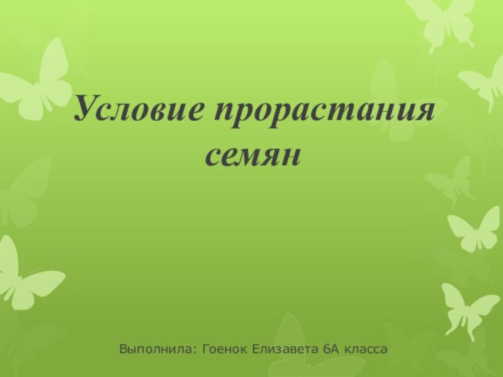 Условие прорастания семянВыполнила: Гоенок Елизавета 6А класса