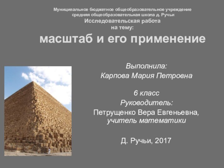 Муниципальное бюджетное общеобразовательное учреждение  средняя общеобразовательная школа д. Ручьи Исследовательская работа