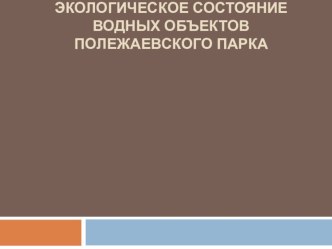 Презентация Экологическое состояние водных объектов Полежаевского парка (3 класс)