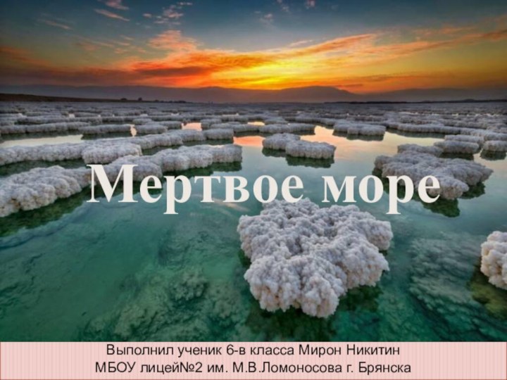 Выполнил ученик 6-в класса Мирон НикитинМБОУ лицей№2 им. М.В.Ломоносова г. Брянска Мертвое море