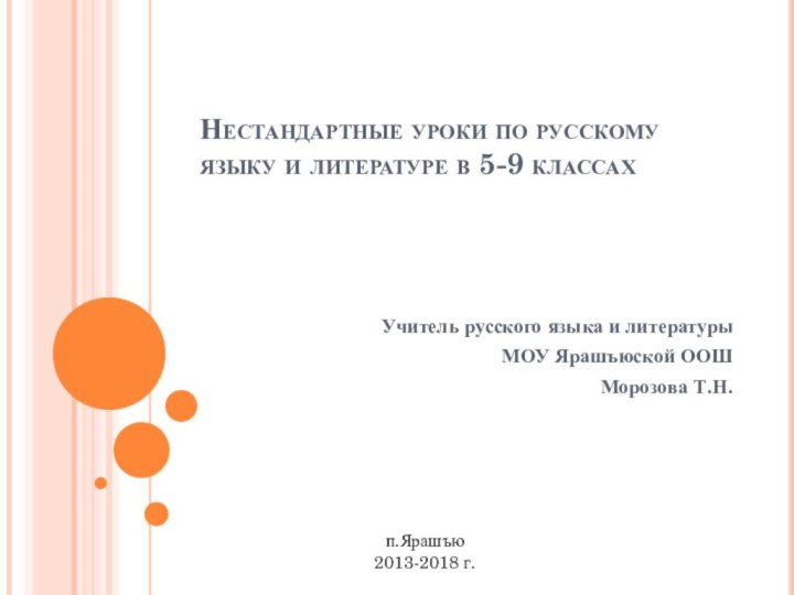 Нестандартные уроки по русскому языку и литературе в 5-9 классах Учитель русского