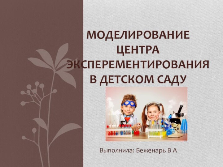 Выполнила: Беженарь В АМоделирование Центра эксперементирования в детском саду